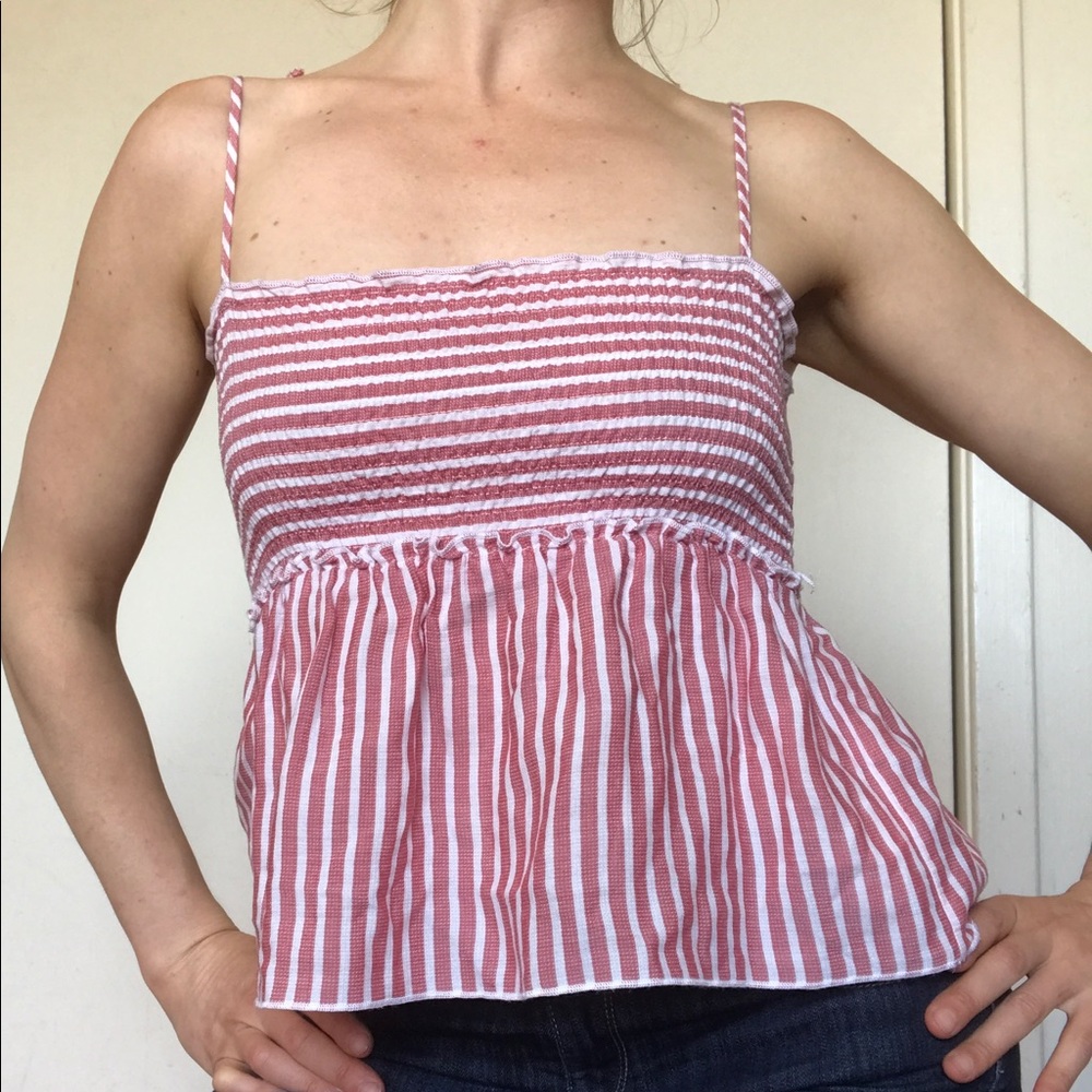 Subdued Babydoll Striped Tie Strap Crop Top 0NWOT - Picture 2 of 8